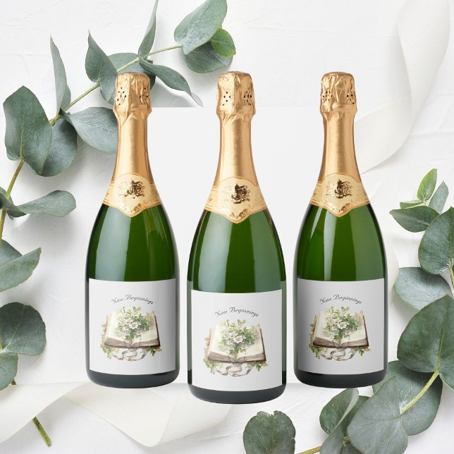 Casamento Floral Aberto de Livro (New Beginners Open Book Wine Labels)