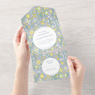 Casamento Floral Amarelo Azul Moderno