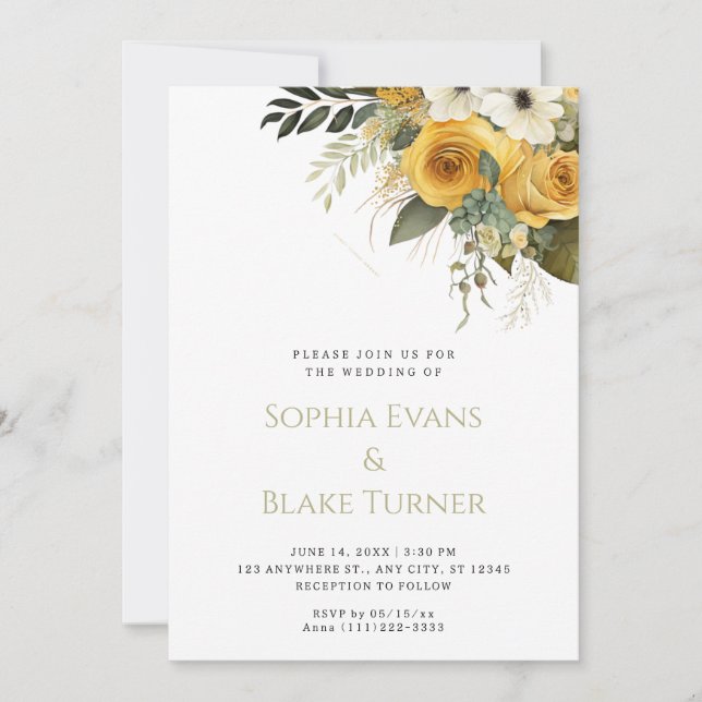 Casamento Floral Amarelo Branco e Verde Convite Br (Frente)
