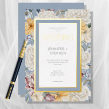 Casamento Floral Amarelo e Branco Azul Dourado