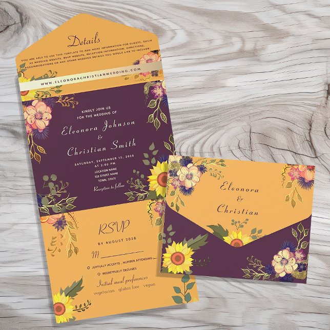 Casamento Floral Amarelo Roxo Rústico (Criador carregado)