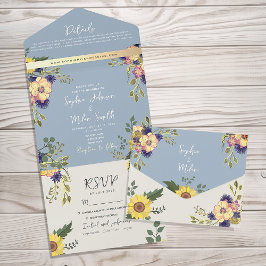 Casamento Floral Aquarela Azul Empoeirado