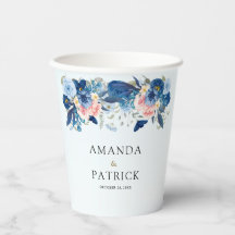 Casamento Floral Aquarela Azul Marinho Rosa