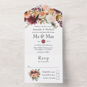 Casamento Floral Aquarela Bordo Pêssego