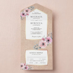 Casamento Floral Aquarela Rosa Bege em Lona Rústic