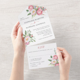Casamento Floral Aquarela Rosa Moderno de Peônia