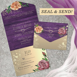 Casamento Floral Aquarela Roxo Rústico