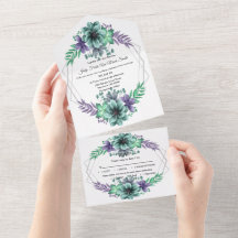 Casamento Floral Aquarela Verde e Roxo