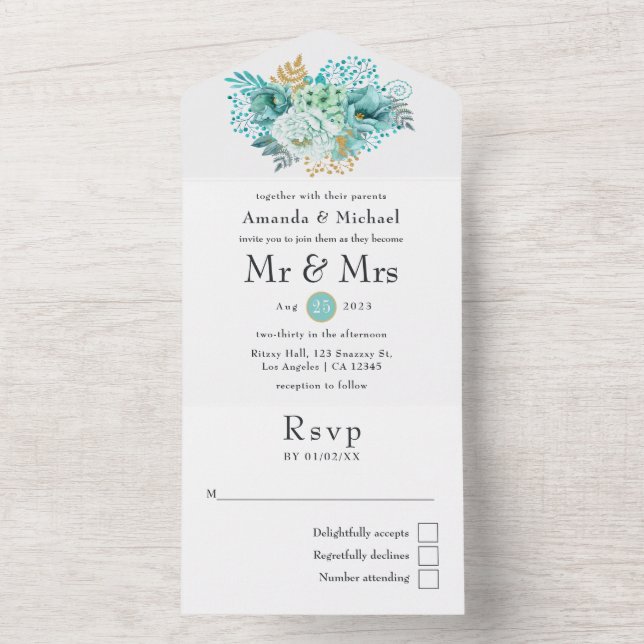 Casamento Floral Aquarela Verde-Menta (Interno)