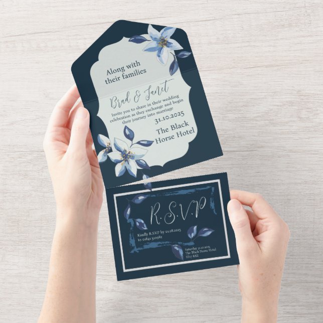 Casamento Floral Azul Clássico (Aba destacável)