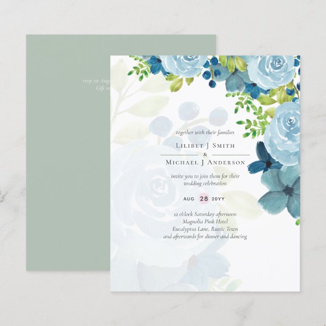 Casamento Floral Azul com Dusty (Frente/Verso)