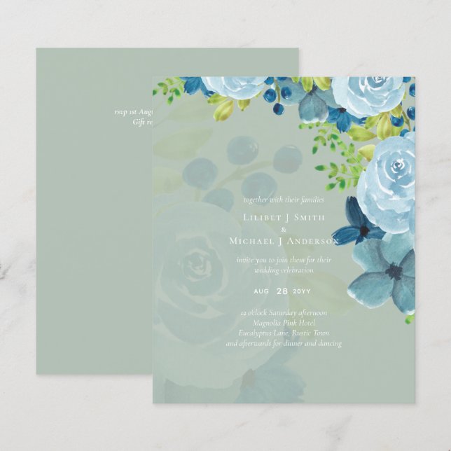 Casamento Floral Azul com Dusty (Frente/Verso)