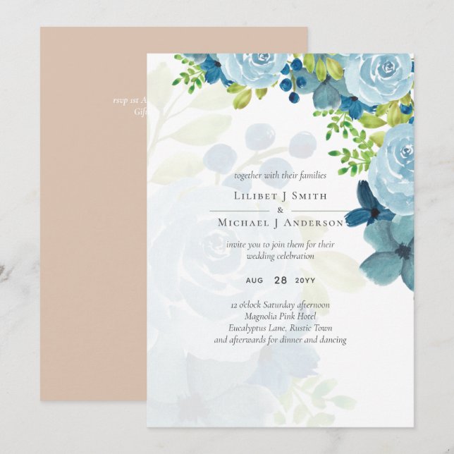 Casamento Floral Azul com Dusty (Frente/Verso)