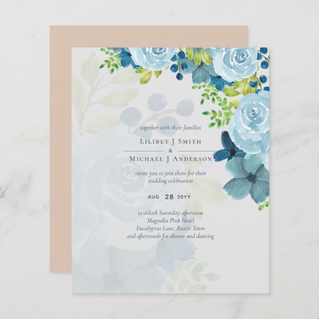 Casamento Floral Azul com Dusty (Frente/Verso)