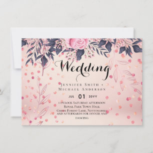 Casamento Floral Azul Cor-de-Rosa Moderna