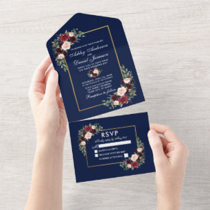 Casamento Floral Azul Da Watercolor Burgundy