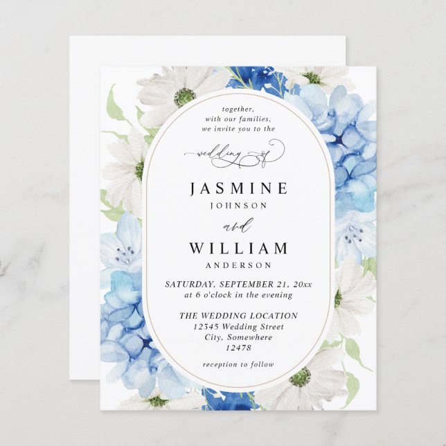 Casamento Floral Azul e Branco Dusty (Frente/Verso)