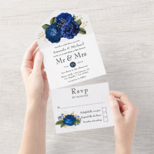 Casamento Floral Azul e Dourado