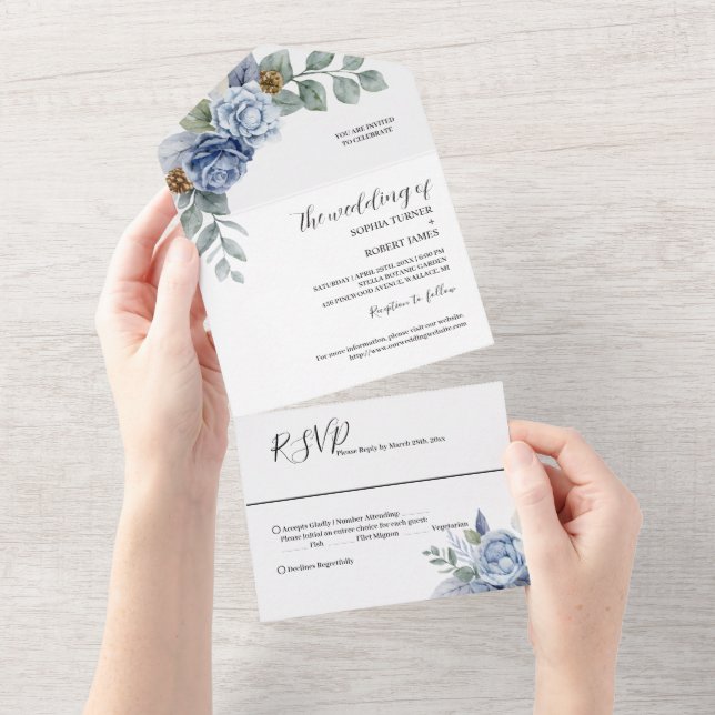 Casamento Floral Azul Empoeirado (Aba destacável)