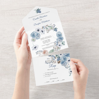 Casamento Floral Azul Empoeirado | Convite Tudo Em
