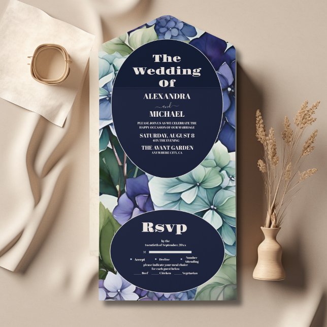Casamento Floral Azul Hydrangea Watercolor (Criador carregado)