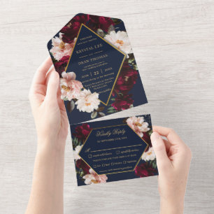 Casamento Floral Azul Marinho Bege Borgonha Sombri