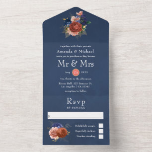 Casamento Floral Azul Marinho e Coral Tudo Em Um I