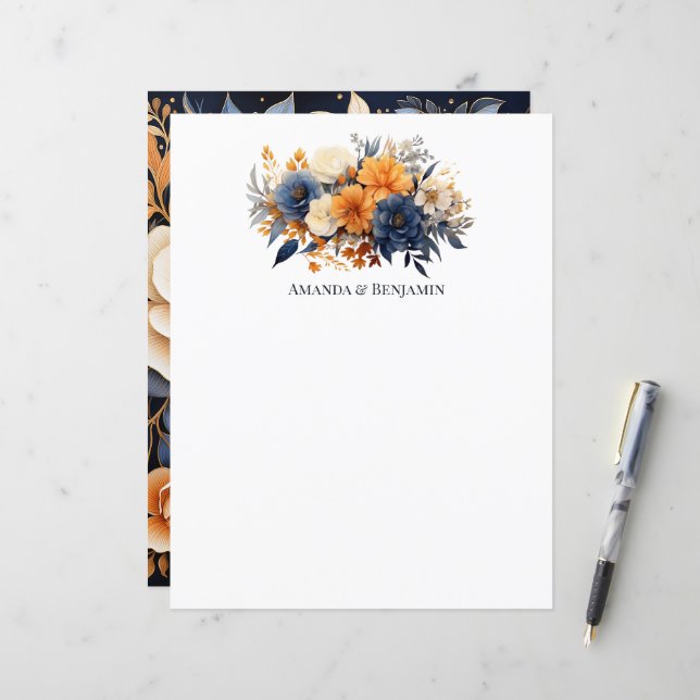 Casamento Floral Azul Marinho, Laranja Queimada e  (Frente/Verso In Situ)