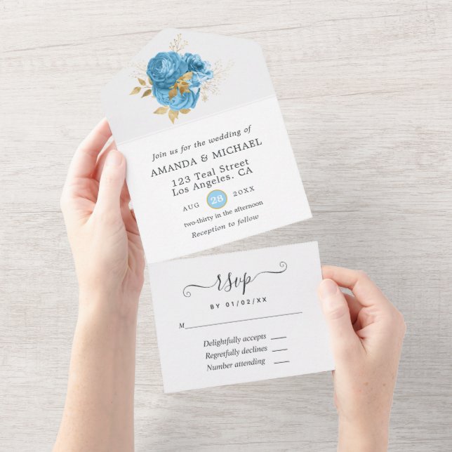 Casamento Floral Azul Pastel e Dourado (Tearaway)
