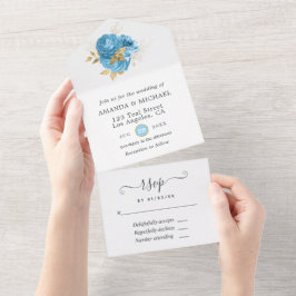 Casamento Floral Azul Pastel e Dourado