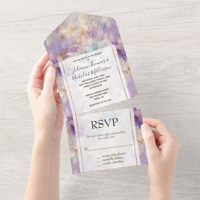 Casamento Floral Azul Roxo-Dourado Branco (Aba destacável)