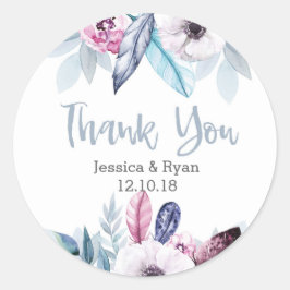 Casamento floral azul Roxo Obrigado adesivos