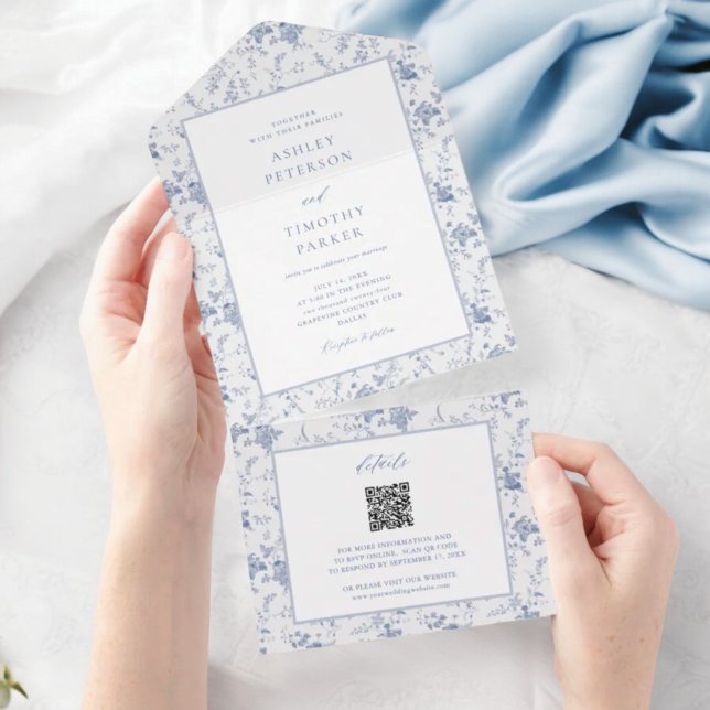 Casamento Floral Azul Vintage, Vitoriano Toile (Criador carregado)