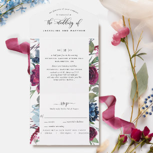 Casamento Floral Berry Blue Burgundy RSVP Perfurad