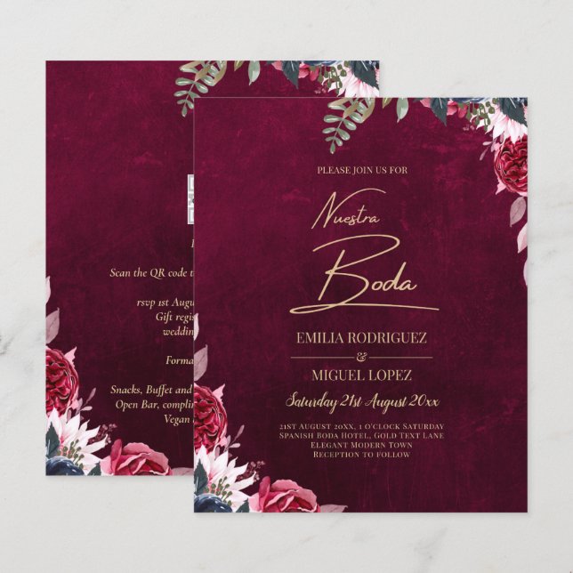 Casamento Floral Berry Wine (Frente/Verso)