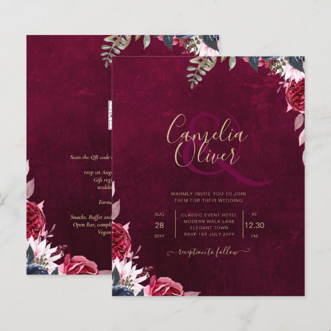 Casamento Floral Berry Wine (Frente/Verso)