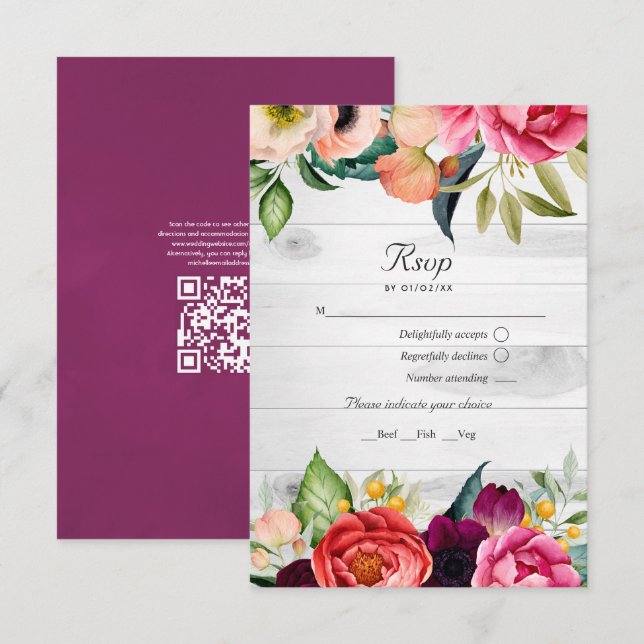 Casamento Floral Boêmio Rústico Código QR RSVP (Frente/Verso)