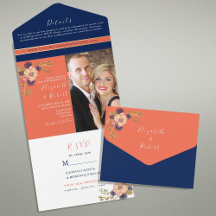 Casamento Floral Boho Azul Marinho e Coral