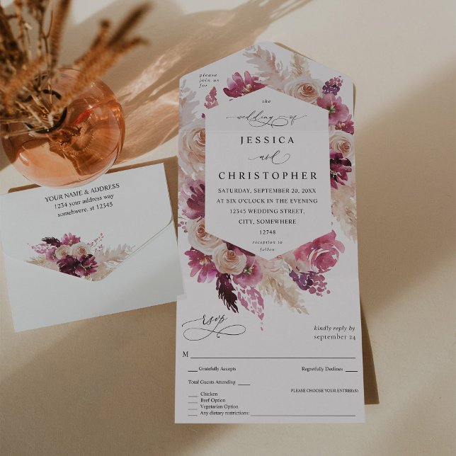 Casamento Floral Boho Pink Pampas Grass (Criador carregado)