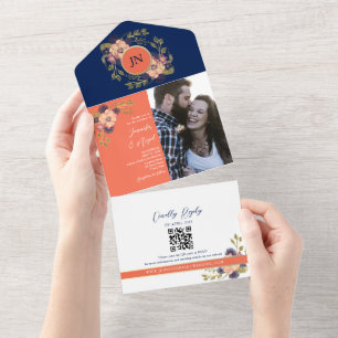 Casamento Floral Boho Rústico Azul Marinho e Coral