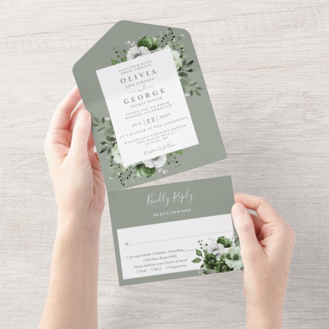 Casamento Floral Botânico Moderno em Verde Sálvia (Aba destacável)