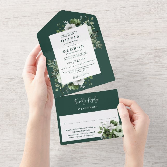 Casamento Floral Botânico Moderno Emerald Green (Aba destacável)