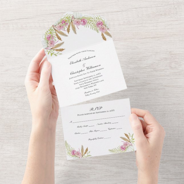 Casamento Floral Botânico Rosa Verde Boho  (Tearaway)