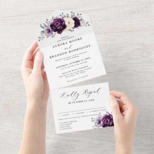 Casamento Floral Branca De Púrpura De Pera De Marf (Aba destacável)