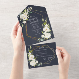 Casamento Floral Branco Azul Geométrico de Cobre