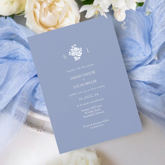 Casamento Floral Branco + Azul Monograma (Criador carregado)