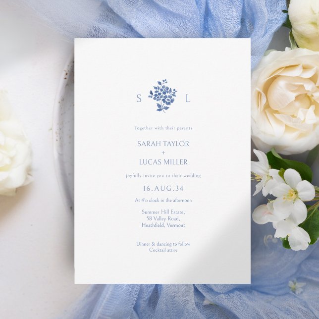 Casamento Floral Branco + Azul Monograma (Criador carregado)