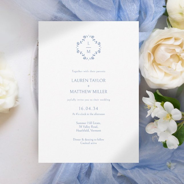 Casamento Floral Branco + Azul Monograma (Criador carregado)