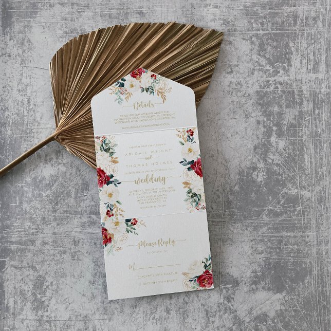 Casamento Floral Branco Dourado Clássico Burgundy (Criador carregado)