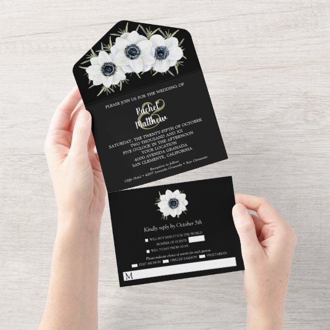 Casamento Floral Branco e Preto (Aba destacável)